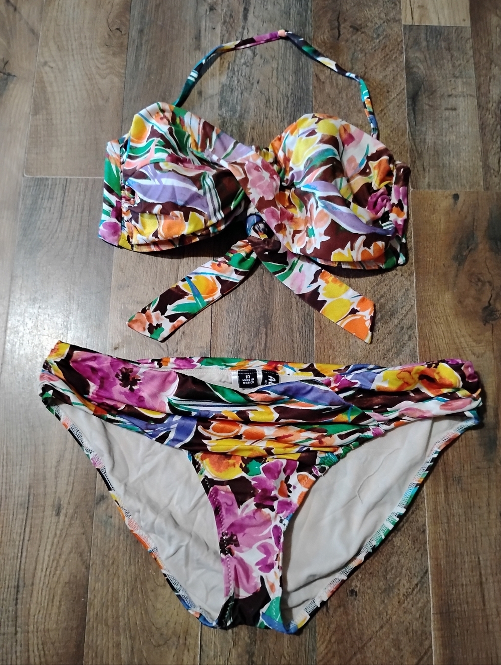 Allen B. Multicolor Tropical Print Bikini Women's Size: 10